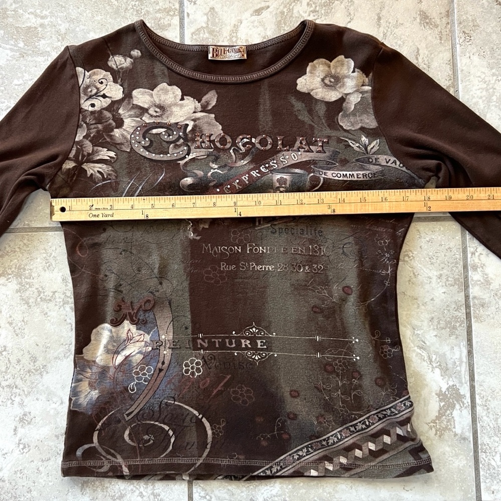 Vintage Retro Y2K Embellished Brown Knit Blue Canyon Clothing Top 3/4 Sleeves - Picture 9 of 9